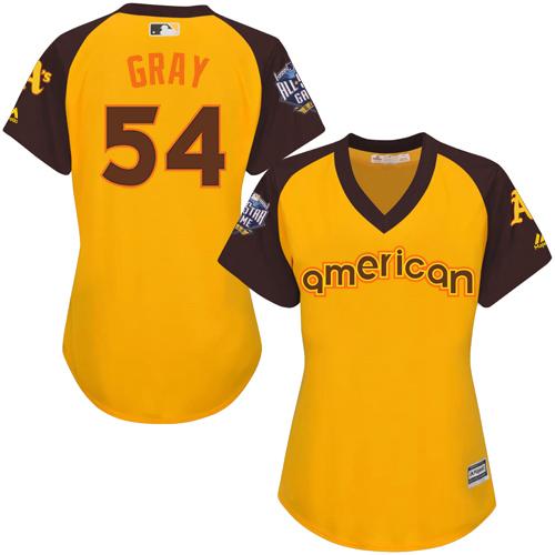Athletics #54 Sonny Gray Gold 2016 All-Star American League Women's Stitched MLB Jersey - Click Image to Close